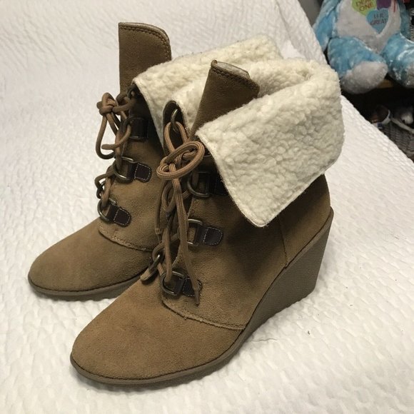 Coach And Four  Women’s Brown Suede Leather Lace Up Wedge Boots Size: 10 - Picture 2 of 10